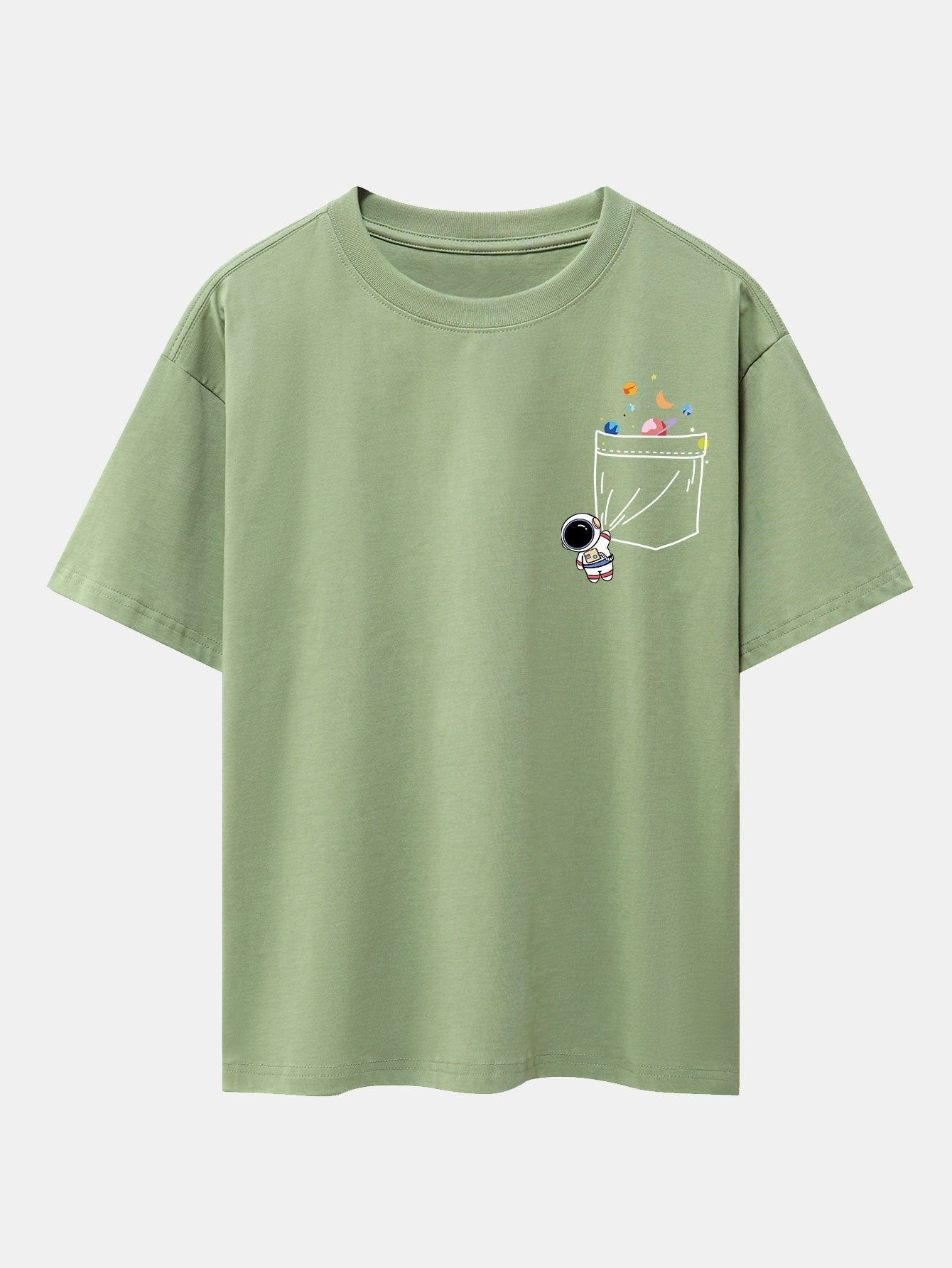 Pocket Planet Astronaut Print Drop Shoulder Oversize T-Shirt